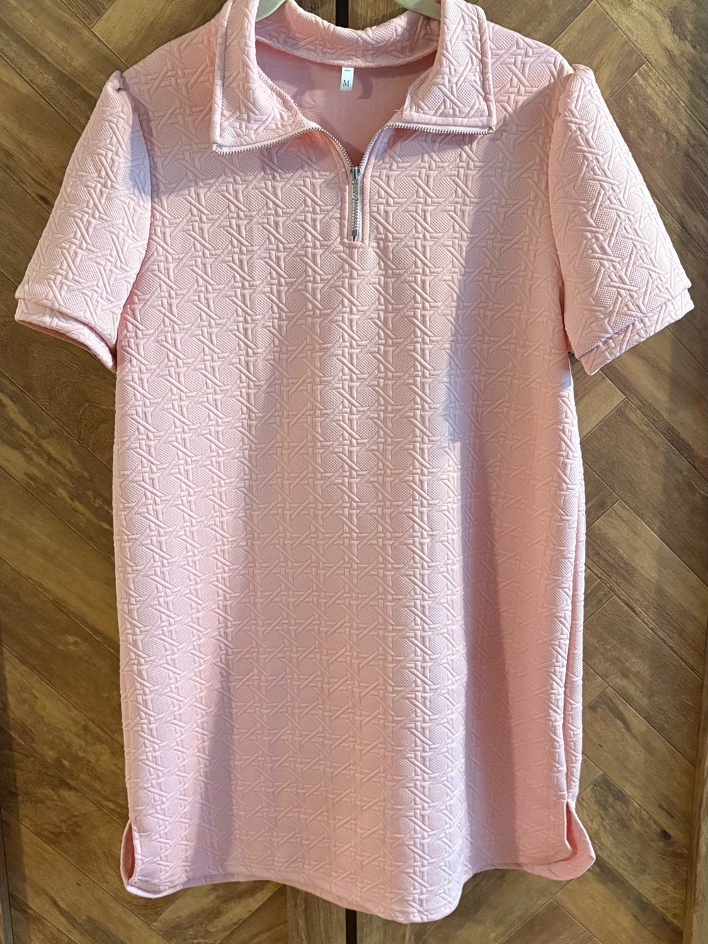 Half Zip Puff Sleeve Pink Knit Dress